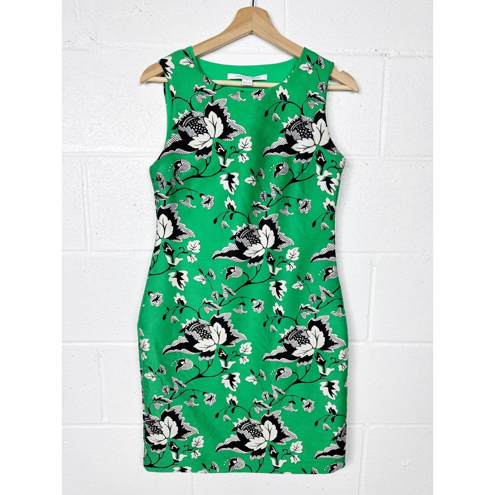 Diane von Furstenberg Sofia Silk‎ Wool Floral Sheath Dress Green Womens 2